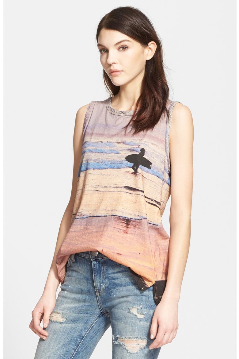 'The Muscle Tee' Surf Print Tank, Main, color, DAY BREAK SURF