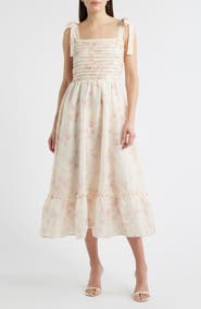 ZOE AND CLAIRE Print Tie Strap Embroidered Maxi Dress