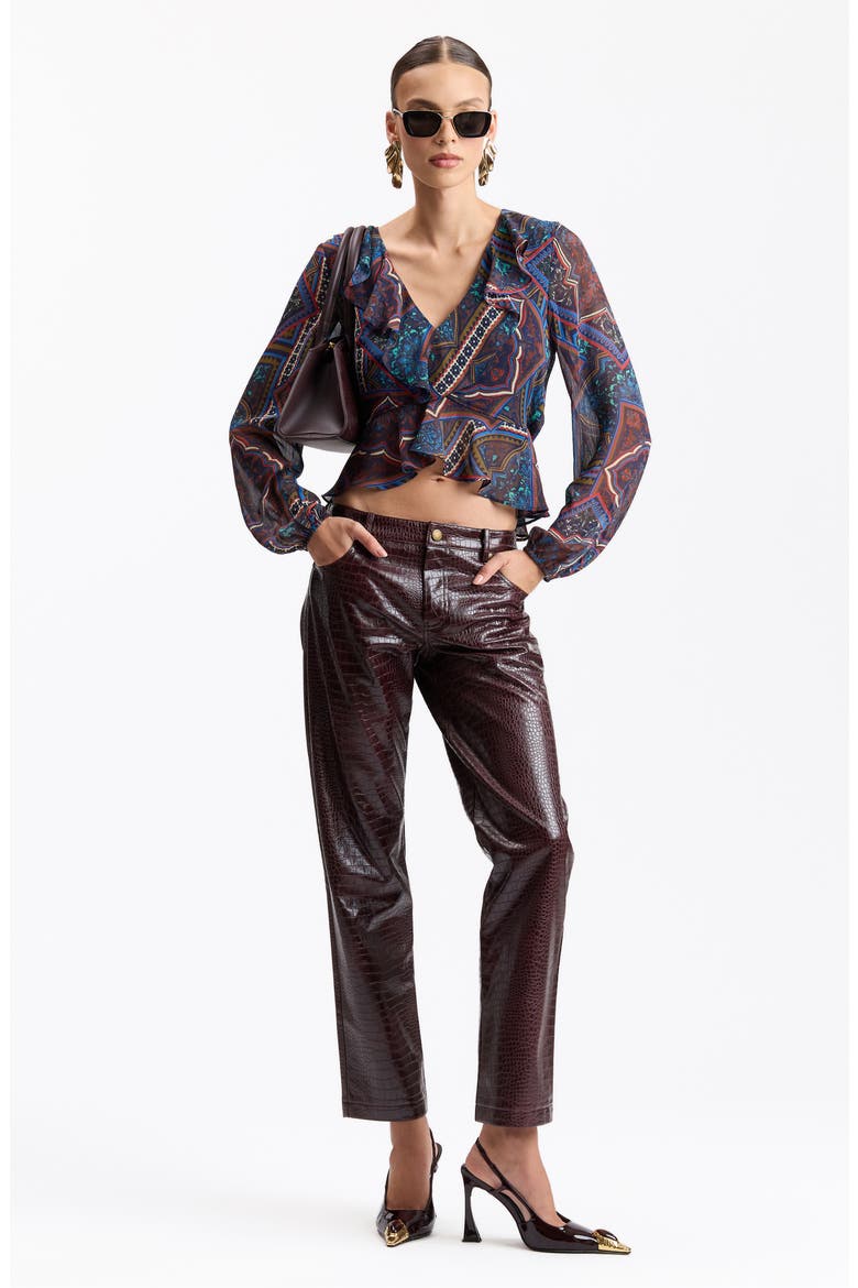 Croc Embossed Faux Leather Pants, Alternate, color, BORDEAUX