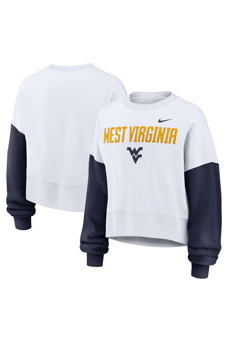Women's Nike White West Virginia Mountaineers Color-Block Oversized Cropped Pullover Sweatshirt, Alternate, color, White