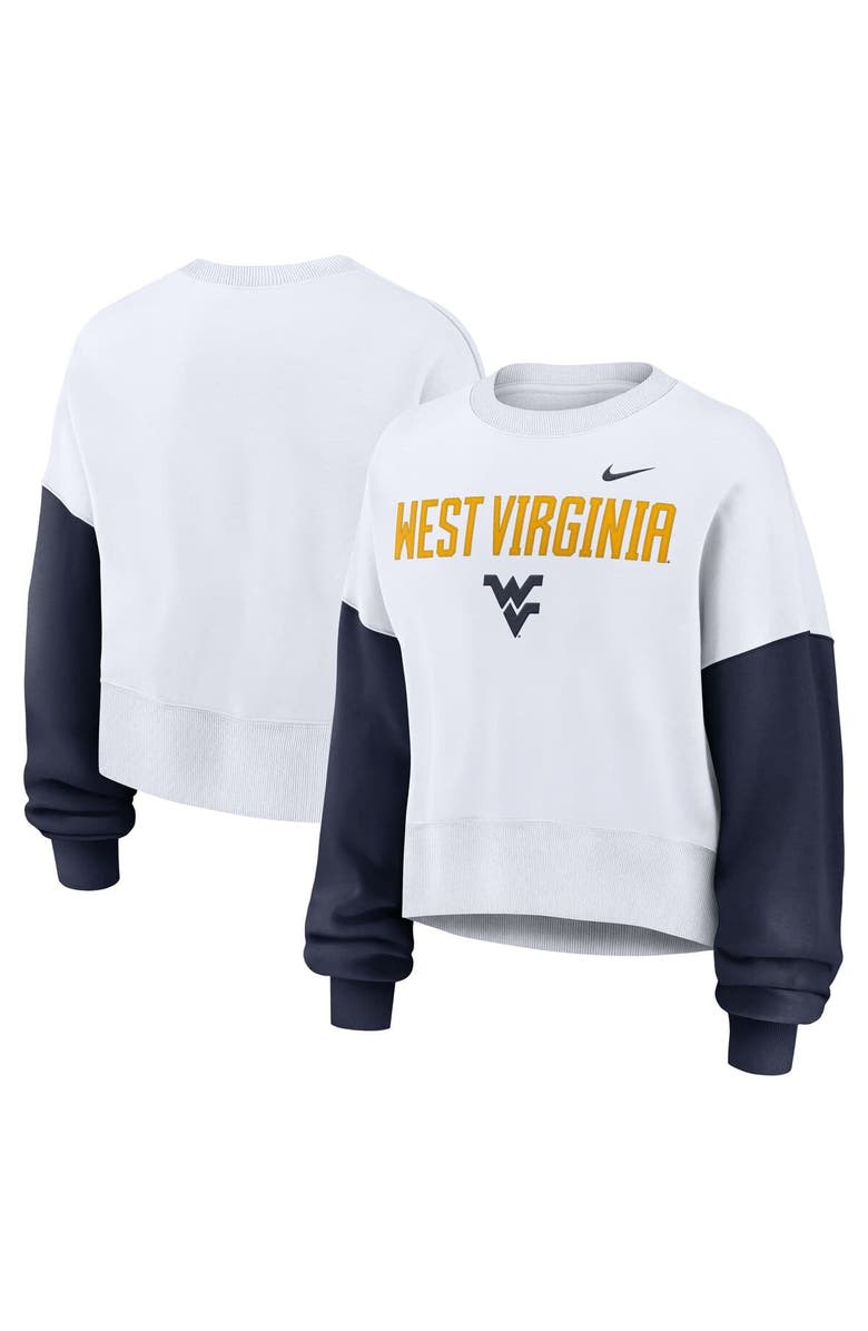 Nike Women's Nike White West Virginia Mountaineers Color-Block Oversized Cropped Pullover Sweatshirt, Alternate, color, White
