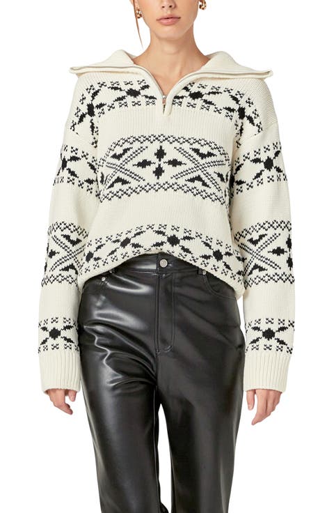 Patterned Half Zip Sweater