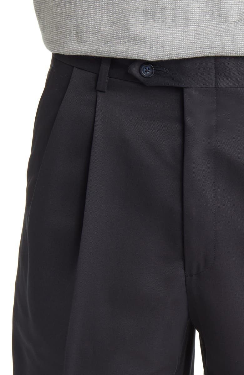 Berle Microfiber Pleated Shorts, Alternate, color, Navy