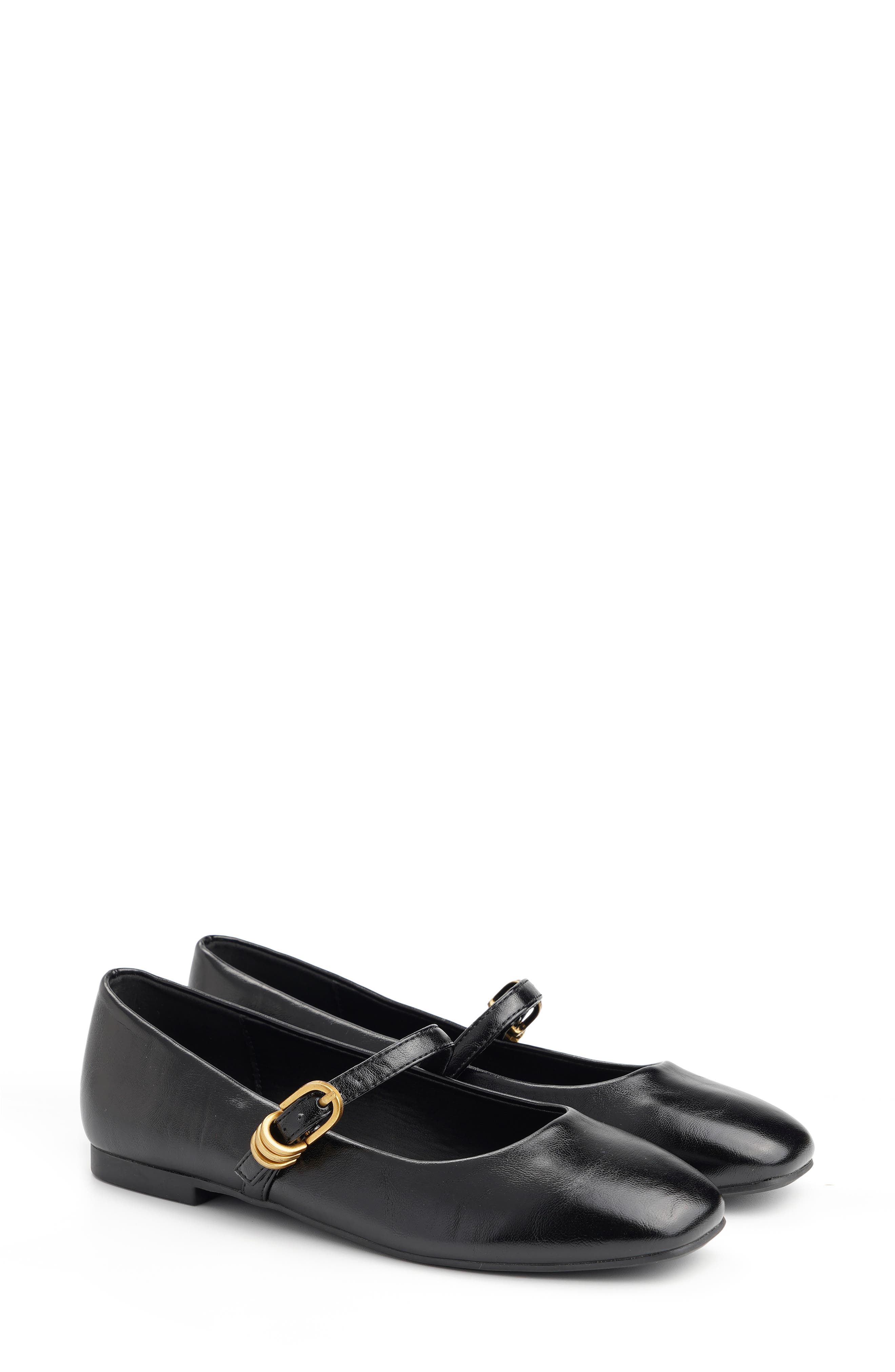 Laraine Faux Leather Mary Jane Flat, Alternate, color, BLACK