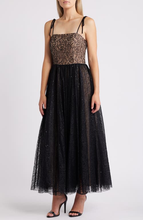 Chelsea28 Lace Sequin Tie Strap Maxi Dress in Black 