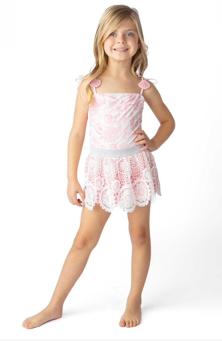 Shade Critters Seaside Toile One-Piece Swimsuit & Skirt Set, Alternate, color, 