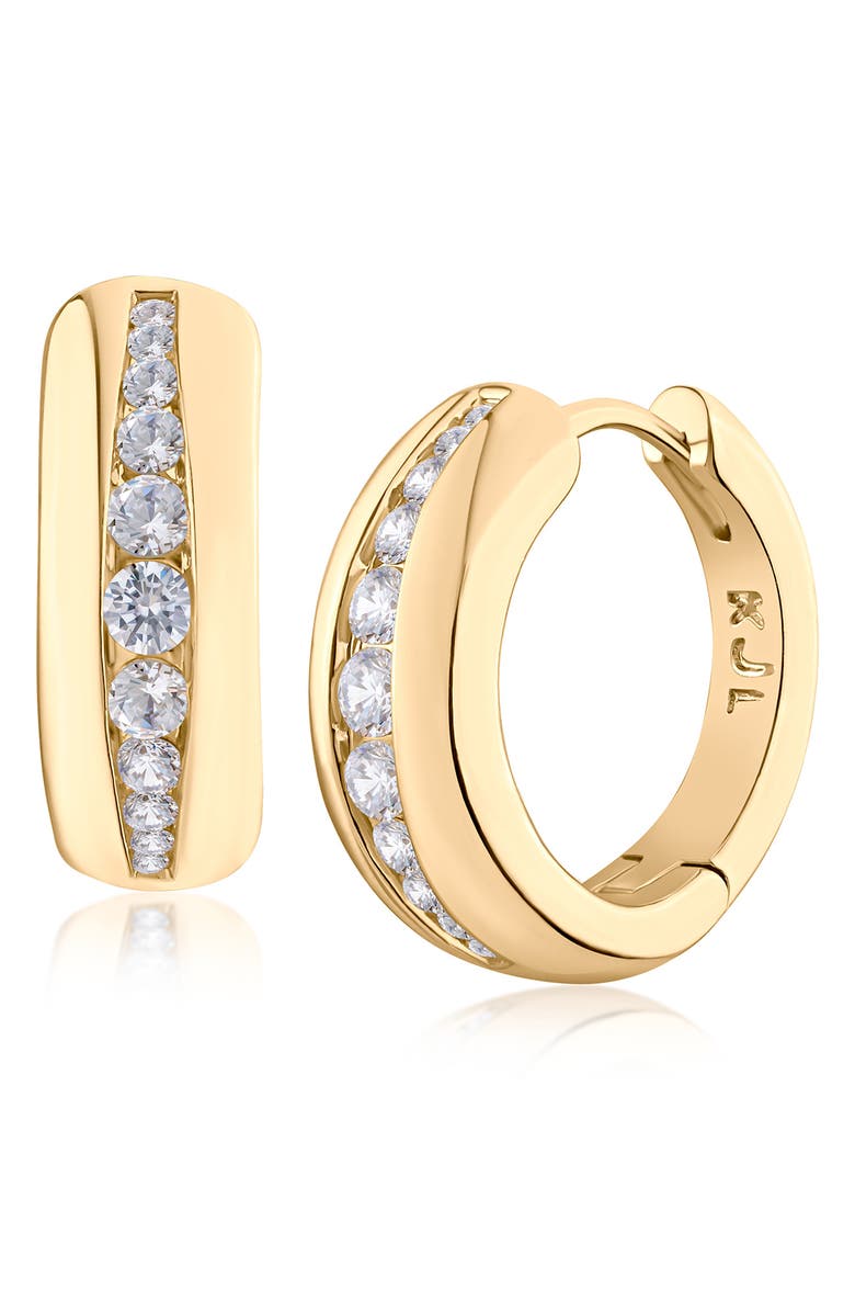 CZ by Kenneth Jay Lane Cubic Zirconia Inlay Hoop Earrings, Main, color, Gold Plated