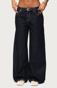EDIKTED Karah Belted Low Rise Wide Leg Jeans