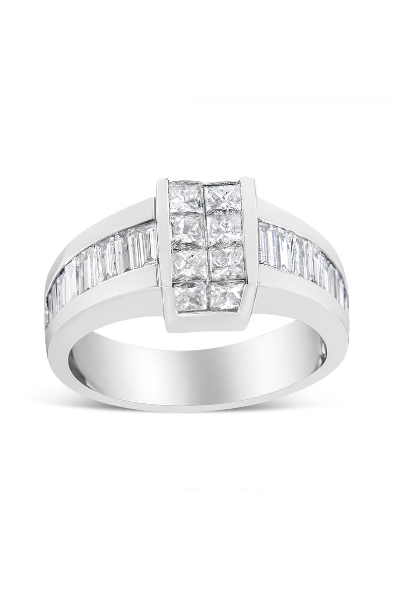 14K White Gold 2 3/4 Cttw Invisible-Set Princess and Channel-Set Baguette Diamond Step Up Cocktail Ring (G-H Color, SI1-SI2 Clarity) - Ring Size 9.25, Main, color, White Gold