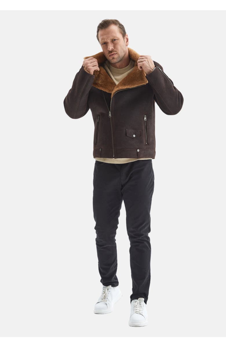 Furniq UK Shearling Jacket, Alternate, color, Brown