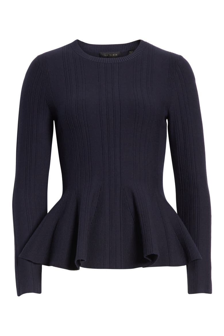 Beffi Ribbed Peplum Sweater, Alternate, color, NAVY