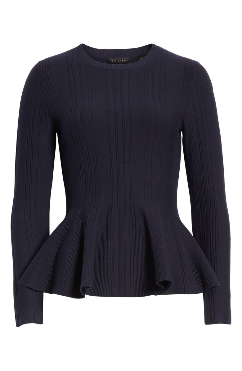 Ted Baker London Beffi Ribbed Peplum Sweater, Alternate, color, 