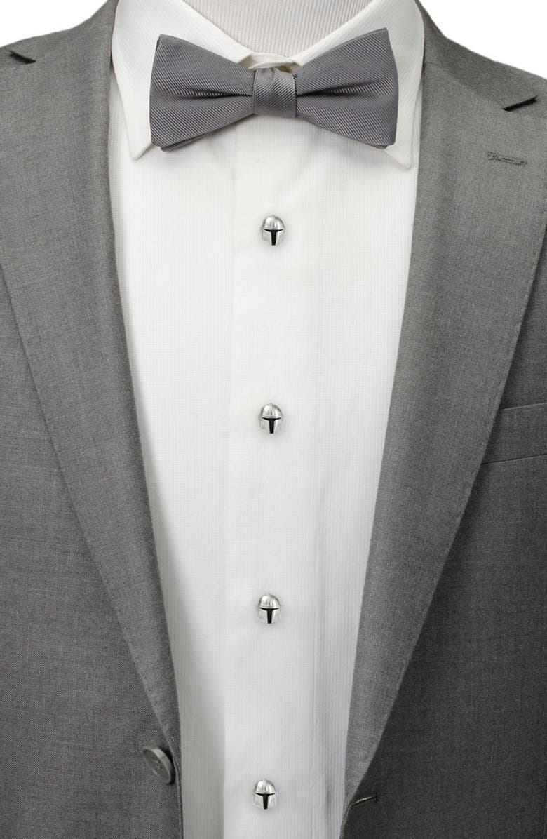 Cufflinks, Inc. 3D Mandalorian Helmet Shirt Studs, Alternate, color, Silver