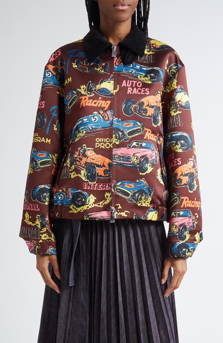 Sacai Car Race & Tropical Print Satin Jacket, Main, color, 