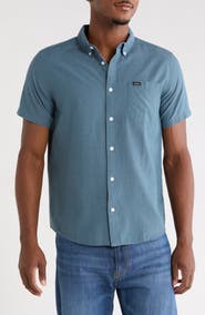 RVCA That'll Do Slim Fit Solid Short Sleeve Cotton Button-Down Shirt