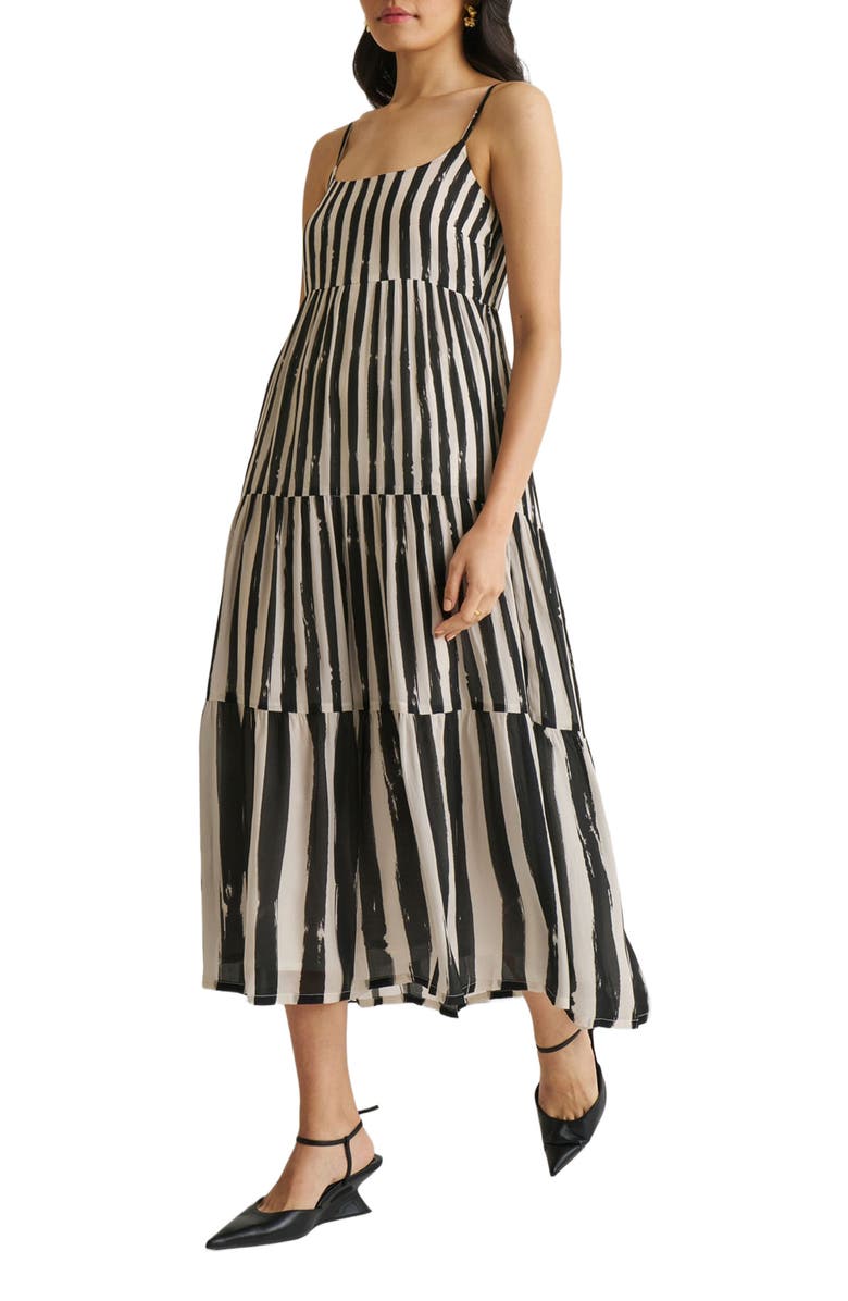 Reistor Strappy Tiered Maxi Dress, Alternate, color, Black Striped Down
