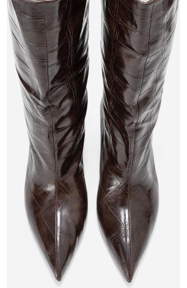 Prologue Shoes Crow Embossed Pointed Toe Boot, Alternate, color, Brown Print Faux Leather