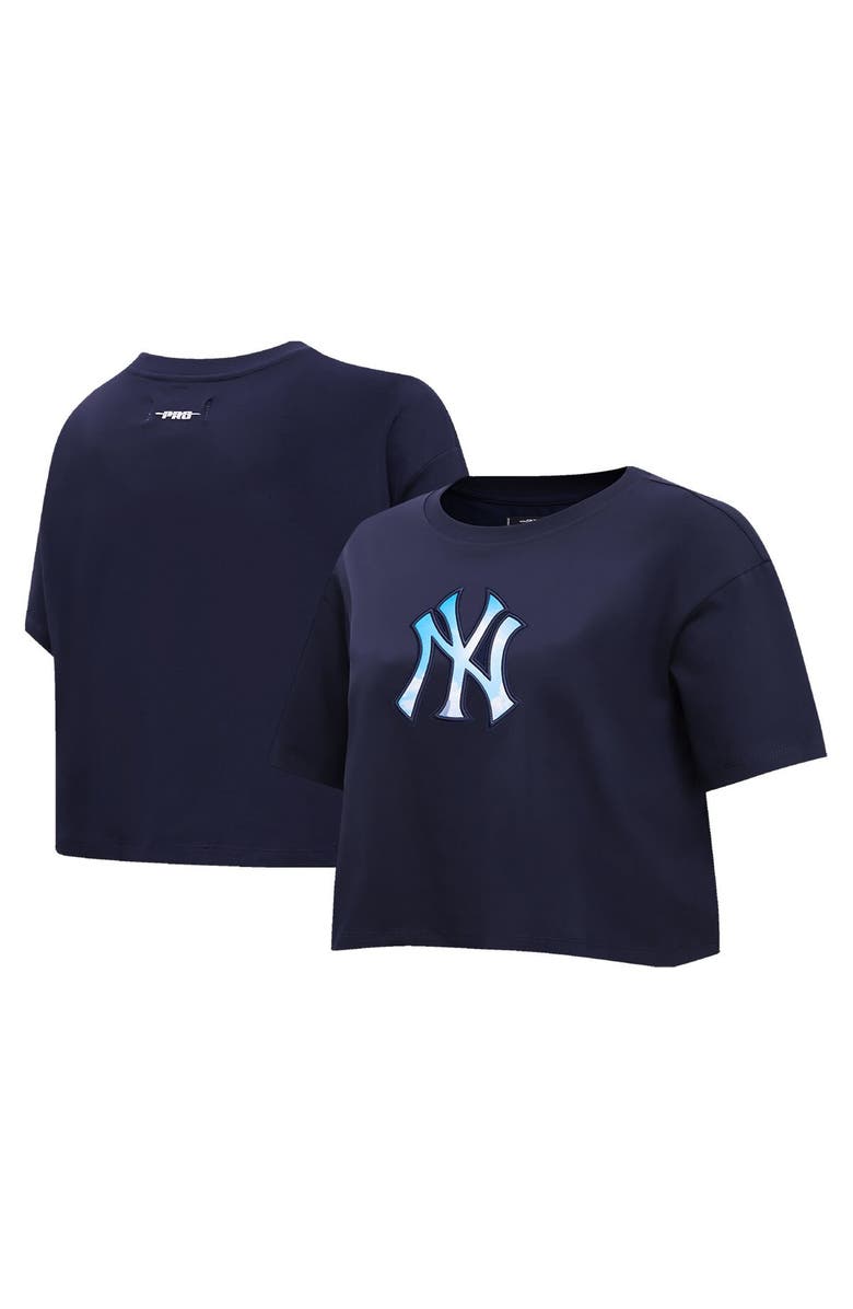 PRO STANDARD Women's Pro Standard Navy New York Yankees Painted Sky Boxy Cropped T-Shirt, Main, color, 