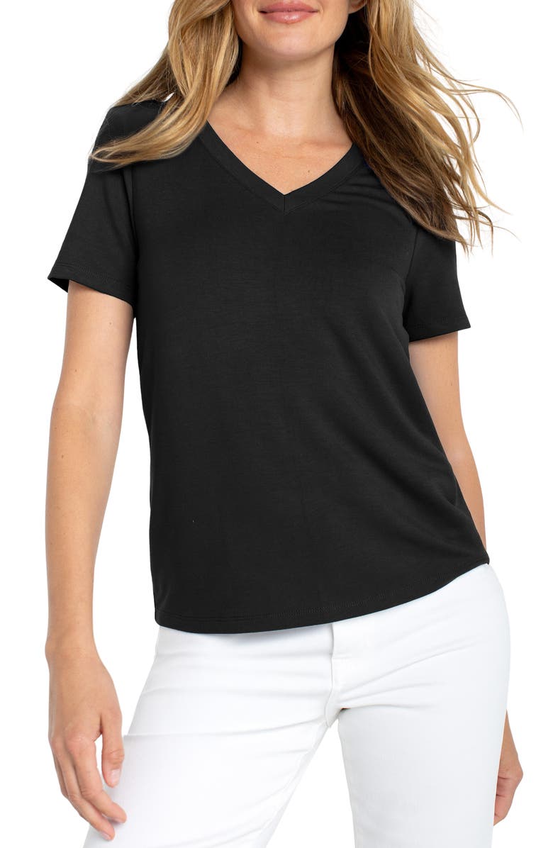 Liverpool Los Angeles Short Sleeve V-Neck T-Shirt, Main, color, Black