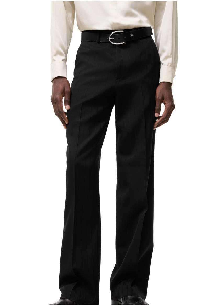 Pinstriped Wool Tailored Trousers, Main, color, Black