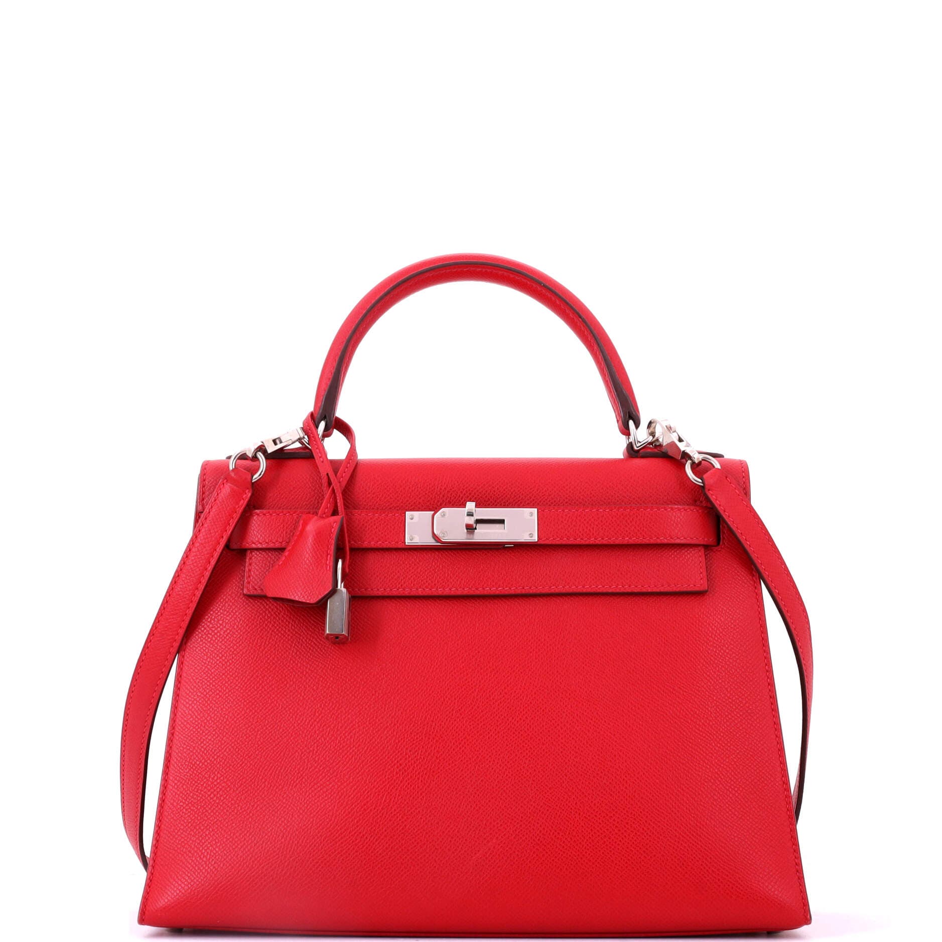 Pre-Owned Hermes Kelly Handbag Red Epsom with Palladium Hardware 28, Main, color, Rouge Casaque