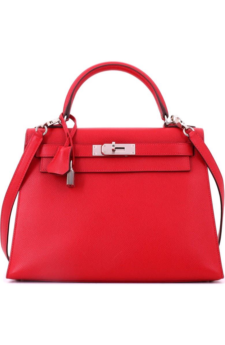 Pre-Owned Hermes Kelly Handbag Red Epsom with Palladium Hardware 28, Main, color, Rouge Casaque
