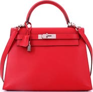Pre-Owned Hermes Kelly Handbag Red Epsom with Palladium Hardware 28