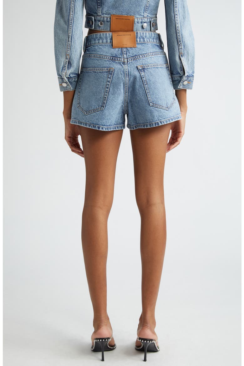 Shorty High Waist Hotfix Denim Shorts, Alternate, color, VINTAGE LIGHT INDIGO
