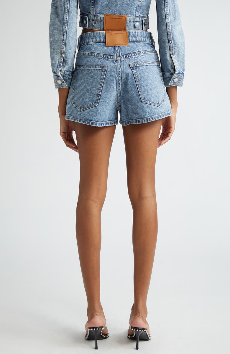 Alexander Wang Shorty High Waist Hotfix Denim Shorts, Alternate, color, Vintage Light Indigo