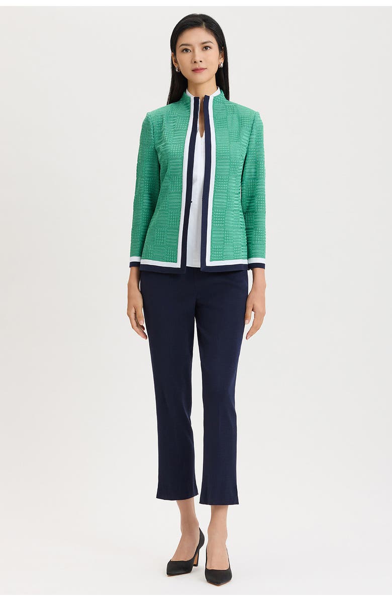 Ming Wang Heritage Contrast Trim Knit Jacket, Alternate, color, Kelly Green/Indigo/Ivory