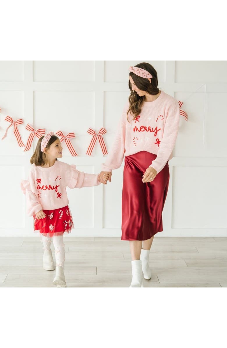 Sweet Wink Merry Bows Christmas Knit Women's Sweater, Alternate, color, Ballet Pink