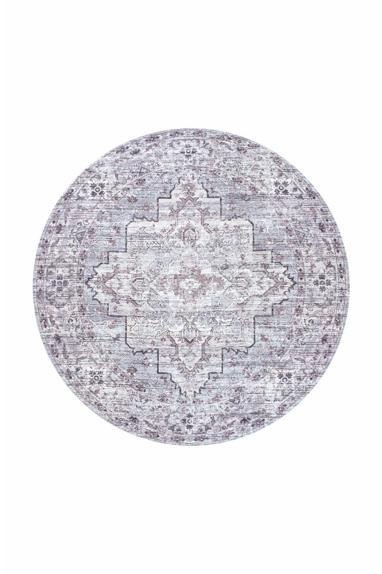 Didim Boho Medallion Machine-Washable Round Area Rug, Main, color, Gray/Purple