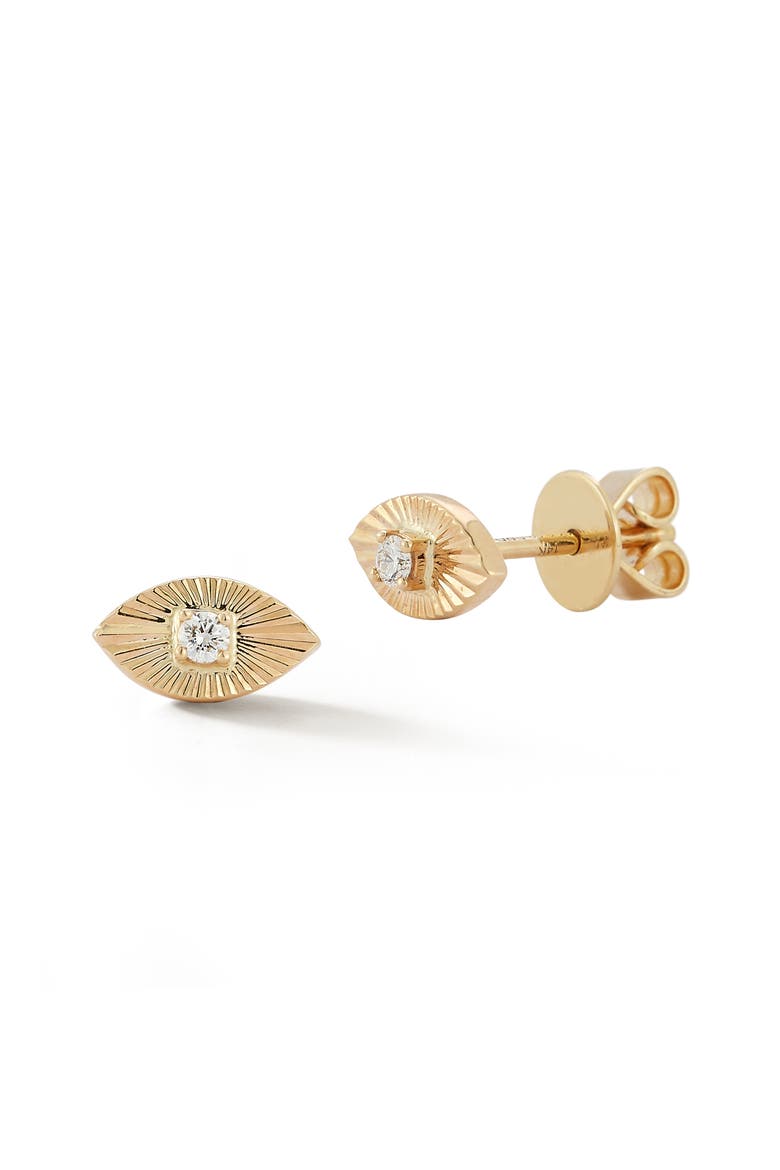 Fluted Diamond Evil Eye Stud Earrings, Main, color, YELLOW GOLD