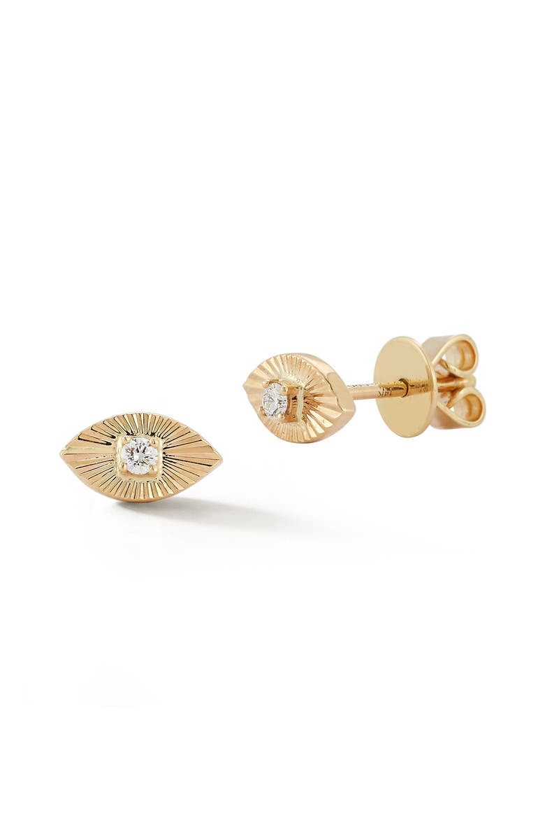 Dana Rebecca Designs Fluted Diamond Evil Eye Stud Earrings, Main, color, Yellow Gold