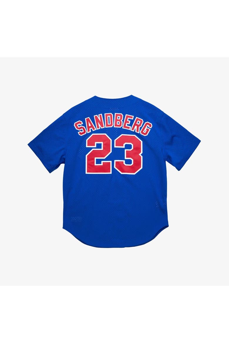 Men's Mitchell & Ness Ryne Sandberg Royal Chicago Cubs Cooperstown Collection 1997 Mesh Batting Practice Button-Up Jersey, Alternate, color, Royal