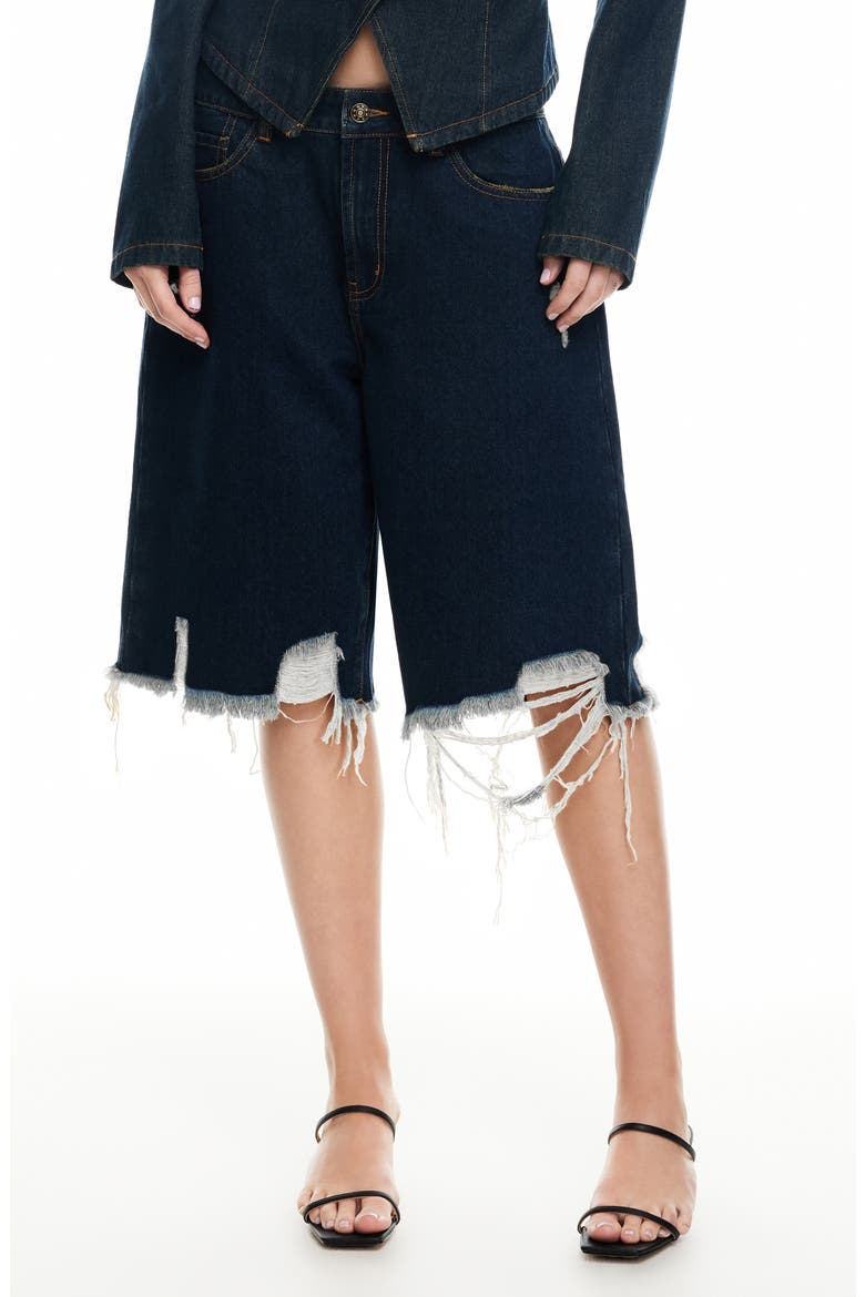 Banks Ripped Denim Bermuda Shorts, Main, color, INDIGO