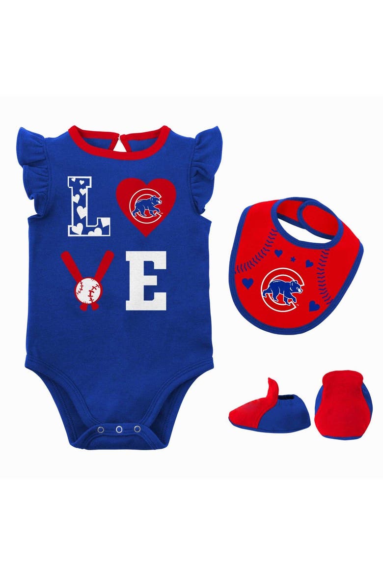 Newborn & Infant Royal/Red Chicago Cubs Three-Piece Love of Baseball Bib Bodysuit & Booties Set, Main, color, Royal