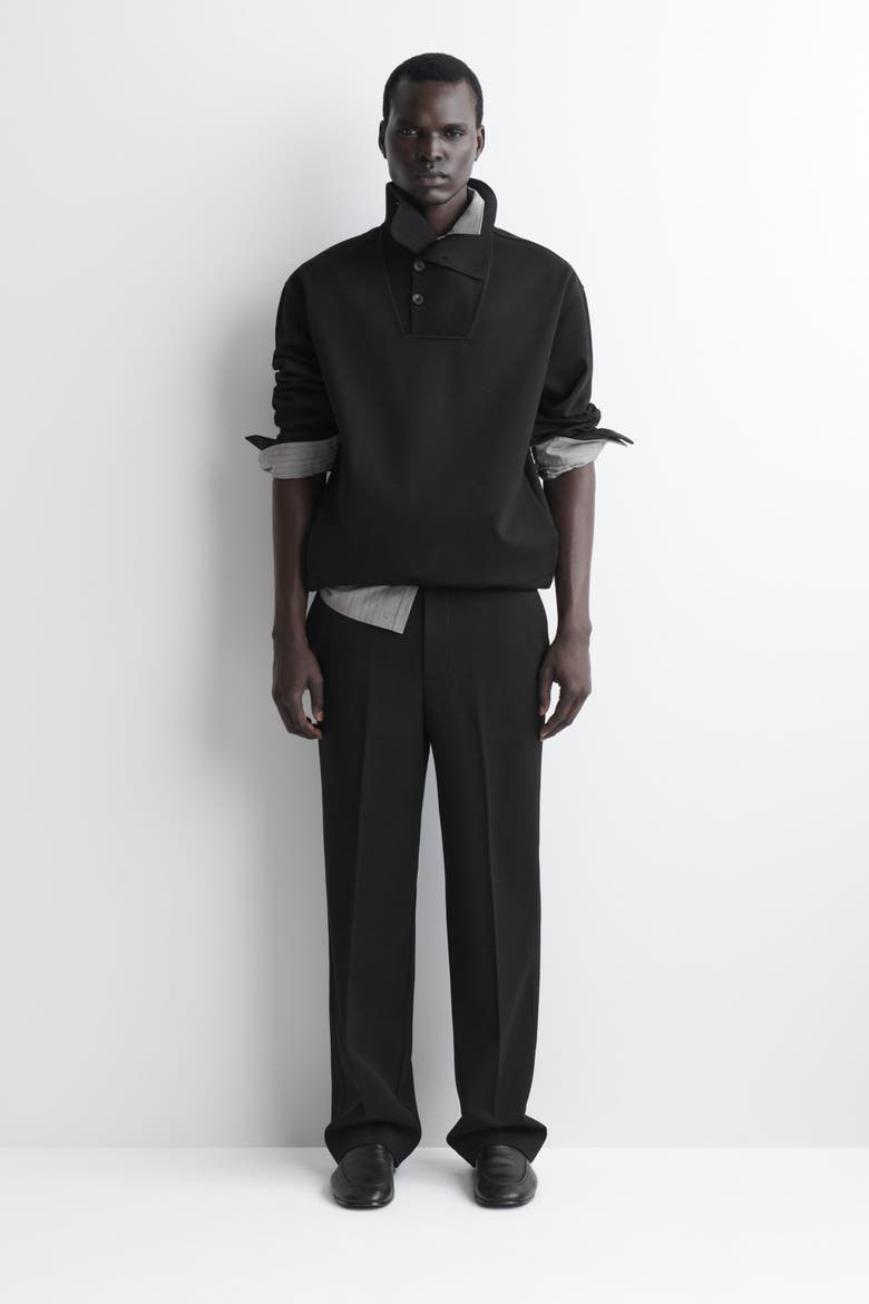 Wool-jersey Relaxed-fit Straight-leg Pants, Main, color, BLACK