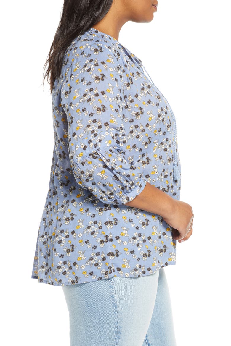 Split Neck Print Blouse, Alternate, color, BLUE DESERT BLOOM TINY PRINT