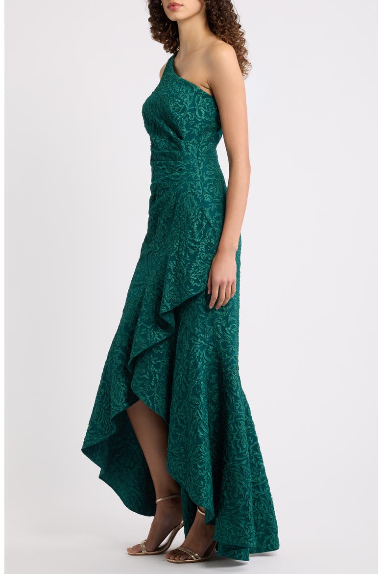 Ruffle Lace One-Shoulder Gown, Alternate, color, HUNTER