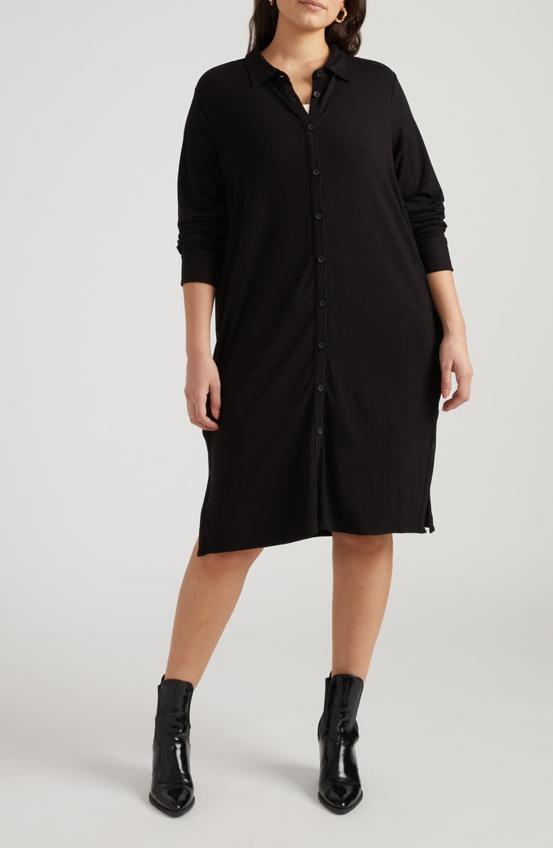 Universal Standard Sally Long Sleeve Shirtdress, Main, color, Black