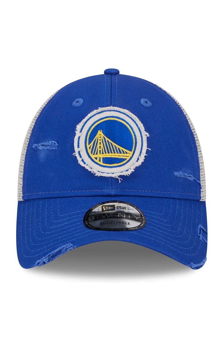 New Era Men's New Era Royal Golden State Warriors  Rally Drive Distressed Patch 9TWENTY Trucker Adjustable Hat, Alternate, color, 