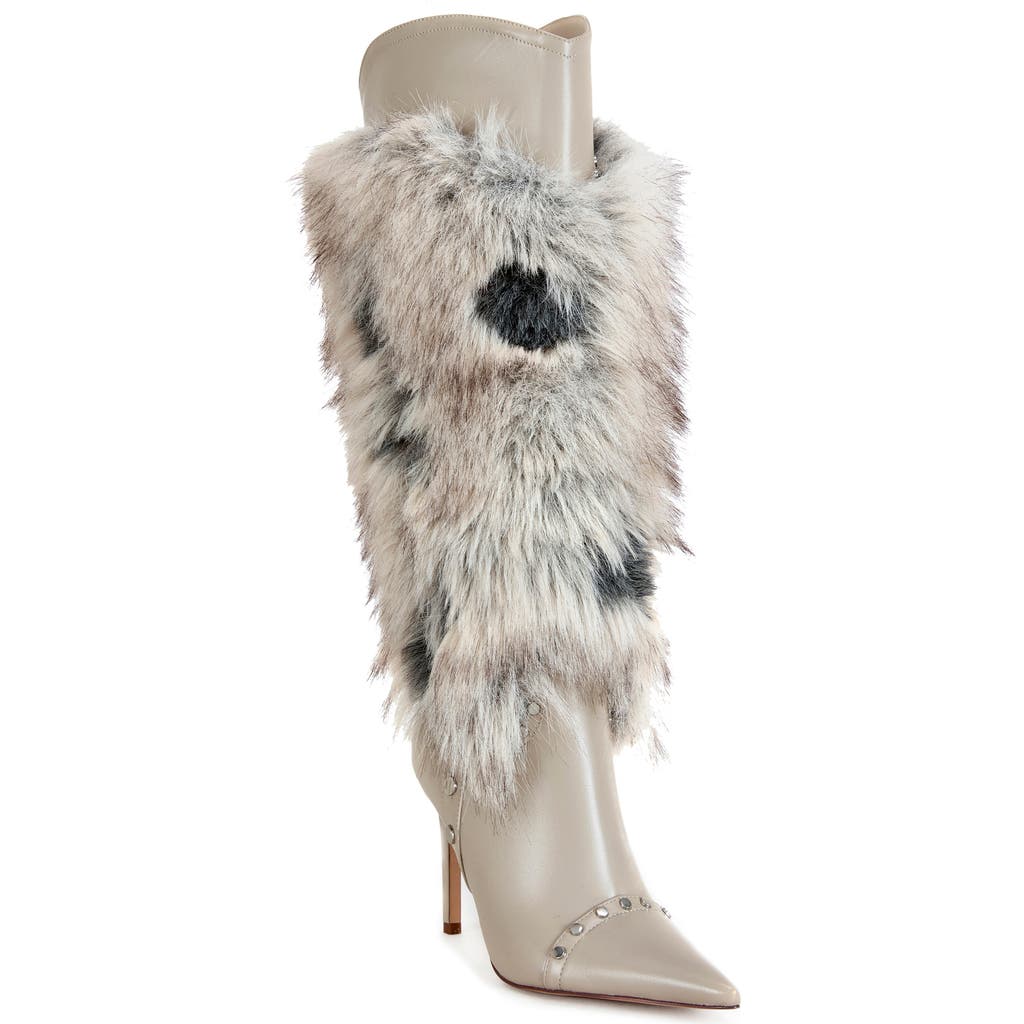 Azalea Wang Alisette Faux Fur Knee High Boot In Gray