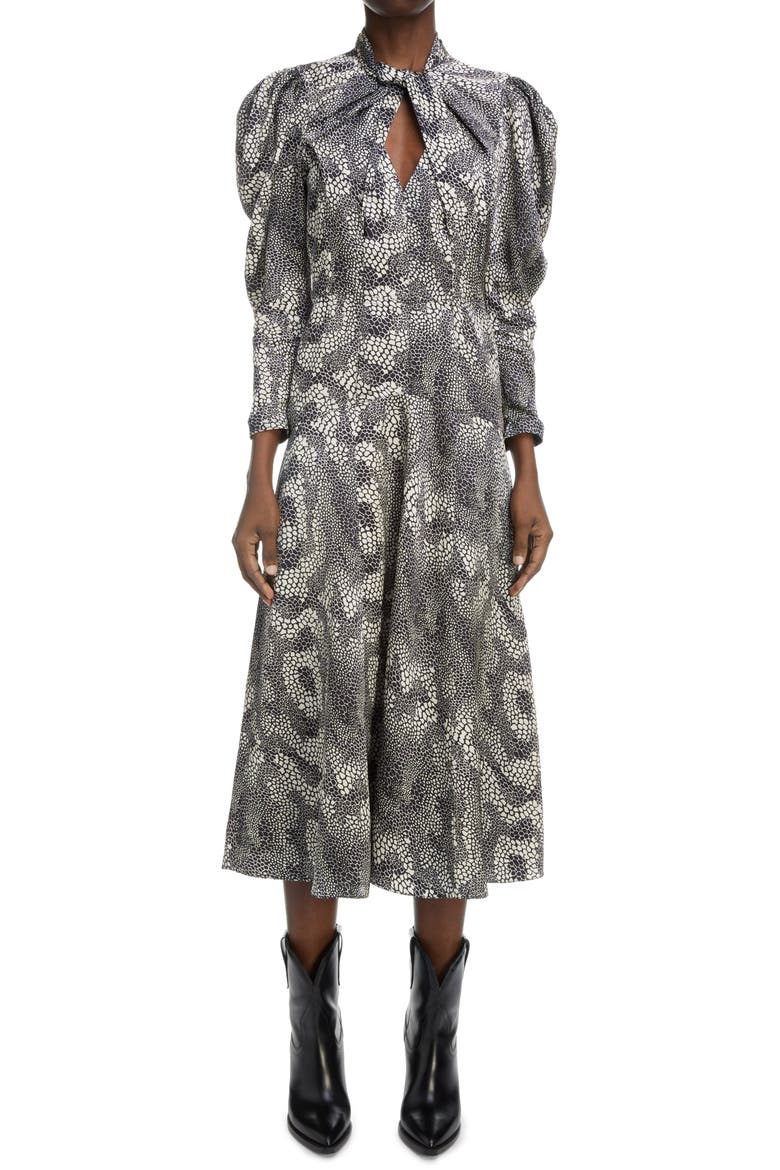 Vilma Print Twist Puff Sleeve Dress, Main, color, BLACK 01BK
