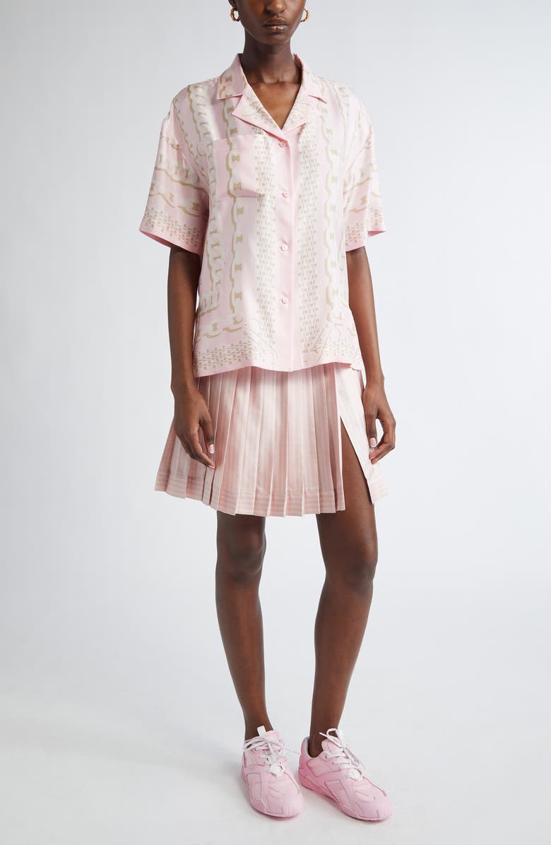 Versace Chain Pinstripe Pleated Silk Twill Skirt, Alternate, color, 