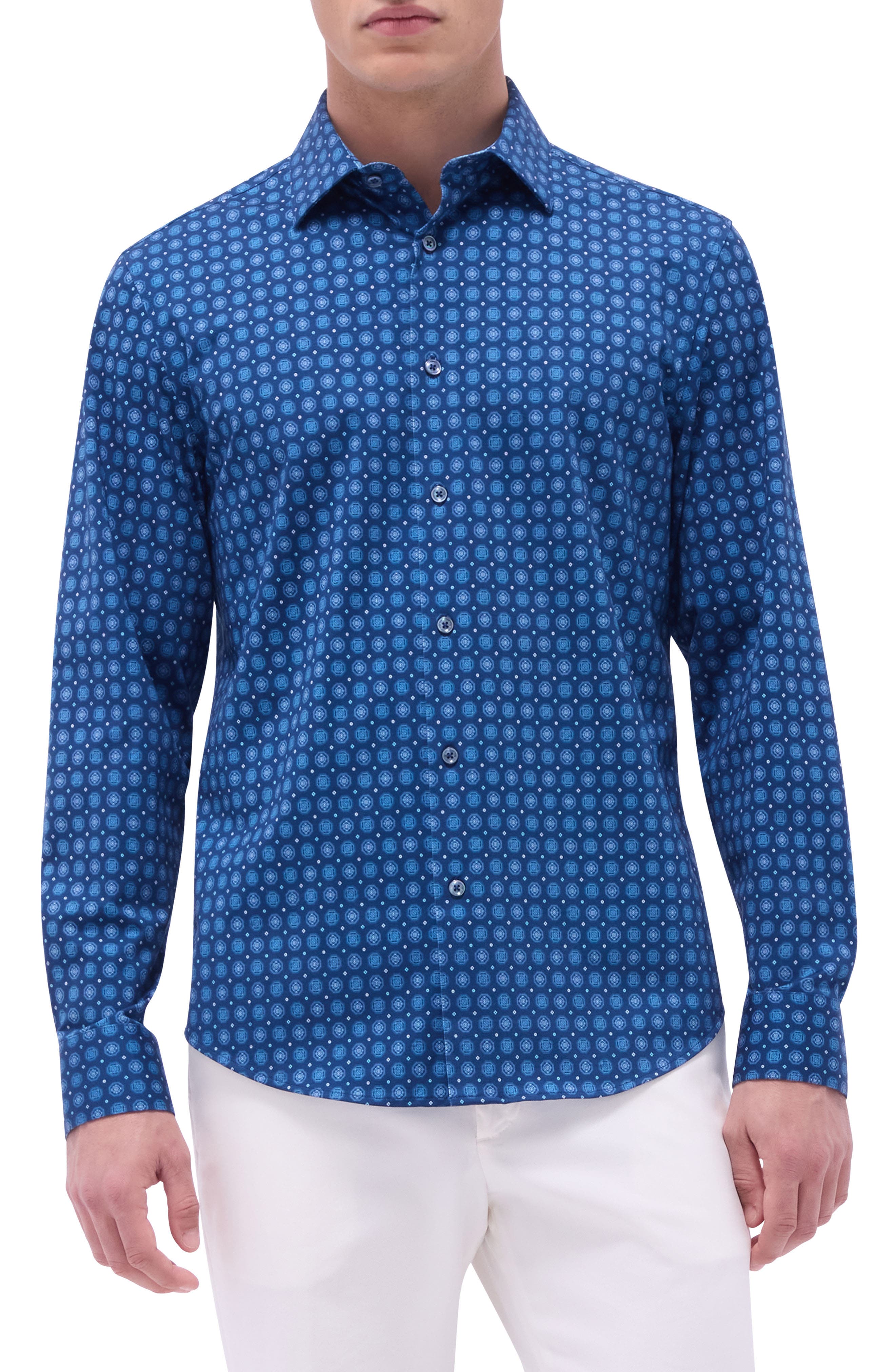 BUGATCHI BUGATCHI JIMMY OOOHCOTTON® MEDALLION PRINT BUTTON-UP SHIRT