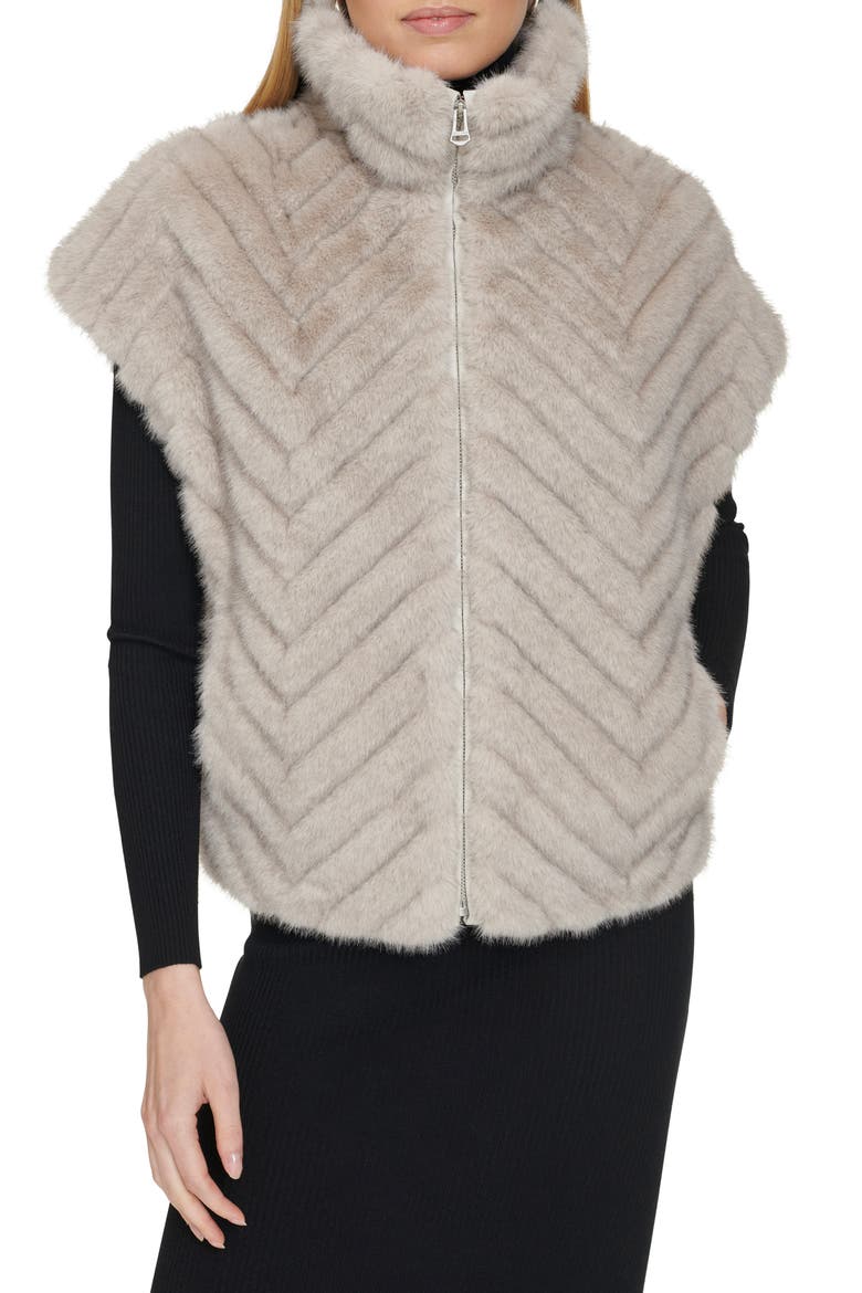 Chevron Faux Fur Vest, Main, color, GREY