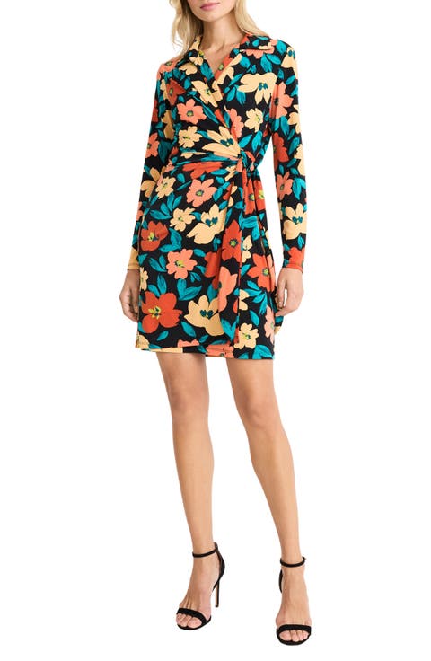 Floral Long Sleeve Matte Jersey Shirtdress