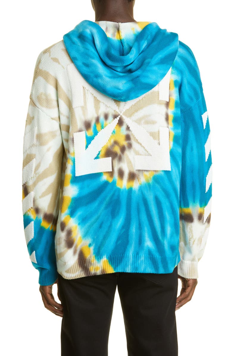 Off-White Tie Dye Knit Cotton Blend Hoodie, Alternate, color, 
