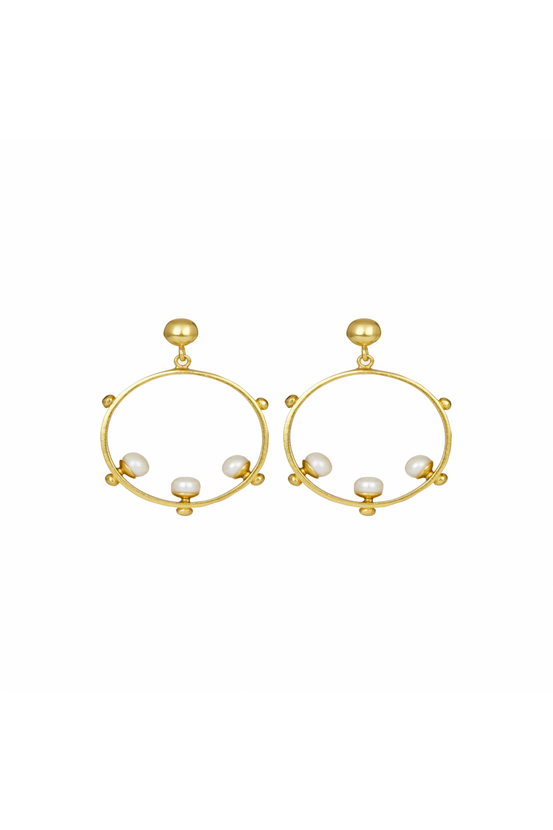 Aristea Bead Hoop Earrings, Main, color, Brass
